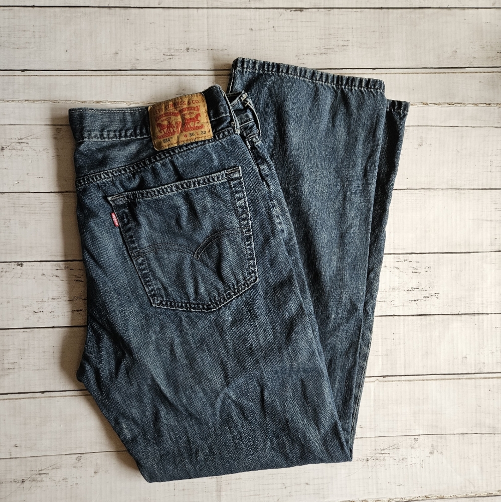 Levi's 514 Denim Medium Wash Straight Leg‎ Jeans Cotton Blend Size 36 x 32
